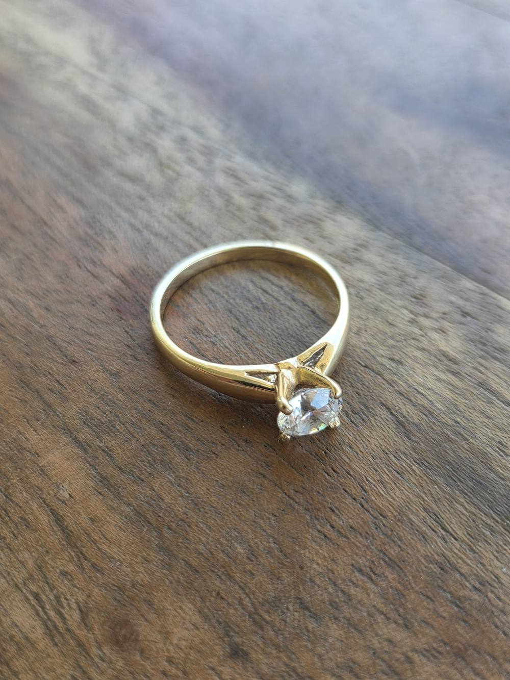 Classic Solitaire Gold Ring with Clear Stone